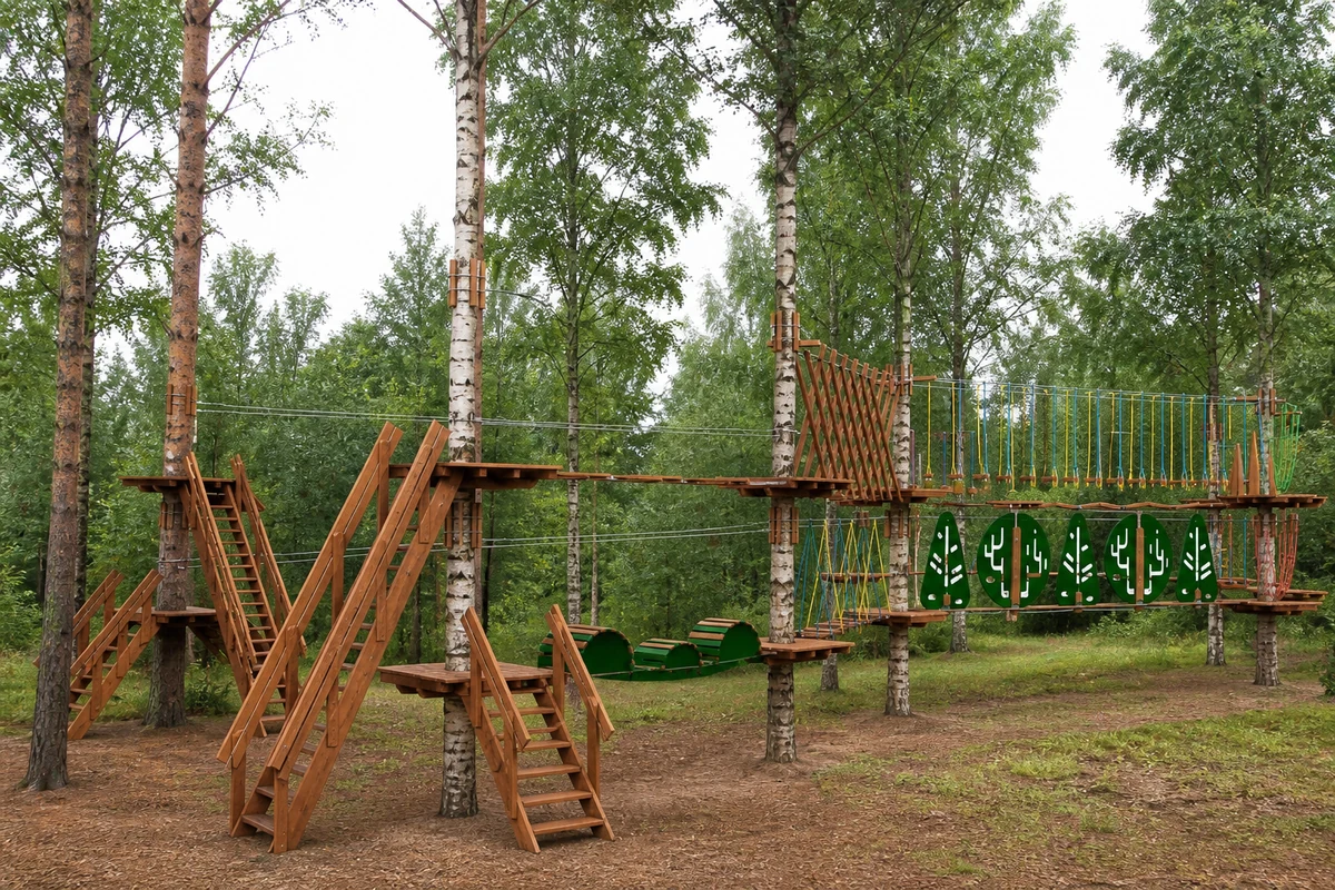 2 маршрута 16 этапов — верёвочный парк, на деревьях